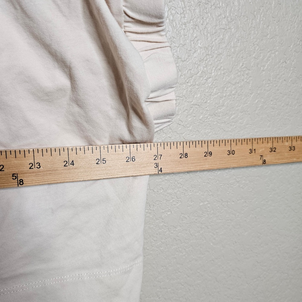 Bohme Womens XL Cream Beige 100% Cotton Ruched Short Sleeve Boxy Crop Top - Picture 7 of 7